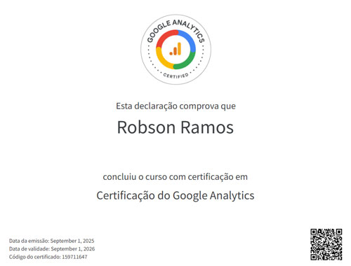 Certificado de Robson Felipe Ramos em Google Analytics 4